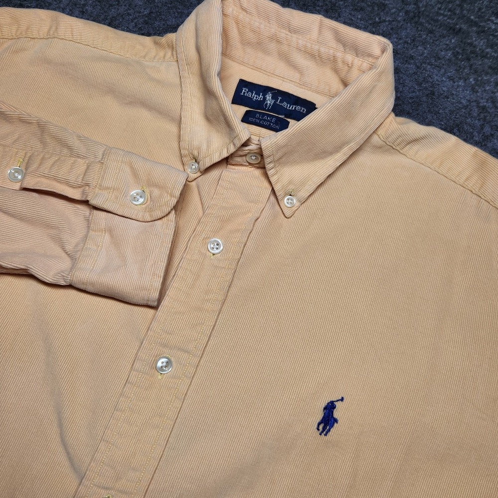 Ralph Lauren Mens Blake‎ Corduroy Long Sleeve Button Down Shirt Peach Medium